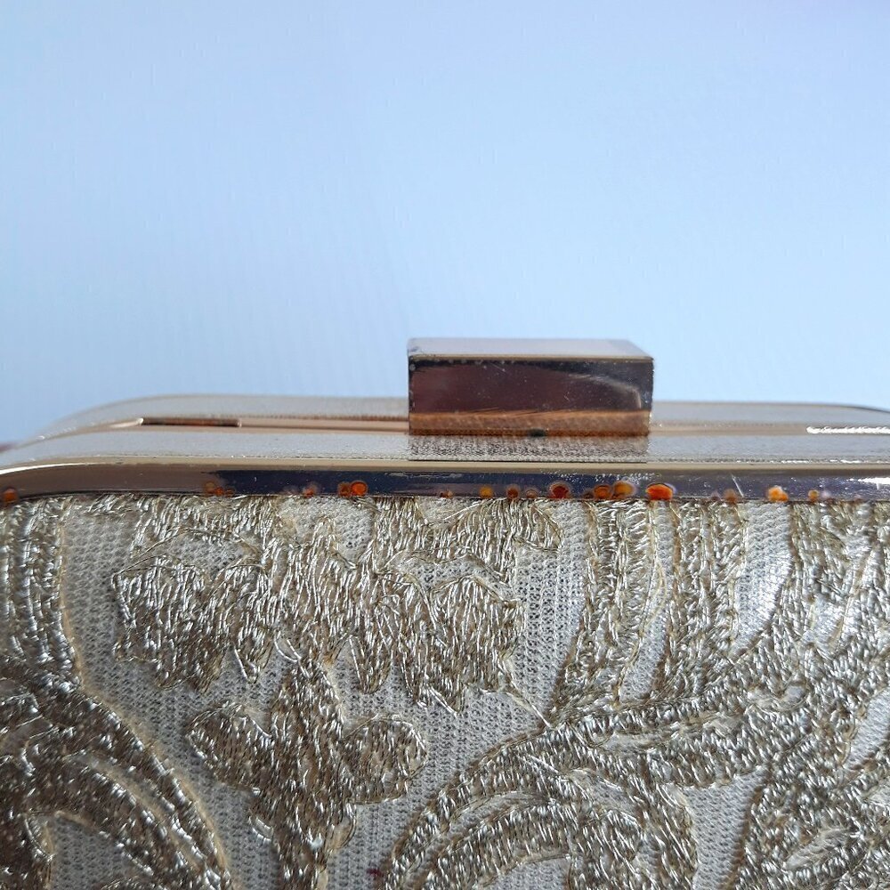 Lulu Townsend Gold Floral Clutch Handbag Party Wedding Date Night Event Festive - Picture 13 of 15